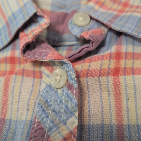 Woolrich Plaid Short Sleeve Blouse Button Up Shirt Collar Pink Blue Women's XS - Picture 6 of 13